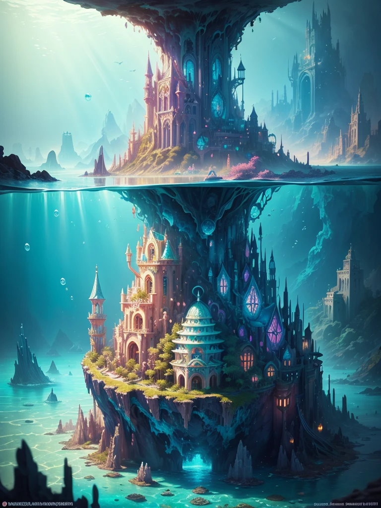 (Necessary), (Masterpieces), (Details), Marvel Universe , Colorful Atlantis City, Colorful Underwater Kingdom, Underwater City, Palace, Alien Technology, Colorful Magic Sea Creatures 、 dreams ,Surrealist art fantasy style ,Epic Digital Fantasy Art Style ,Art germ, Broken glass, ((Bubbling underwater landscape)) Radiant Octane Rendering is High Detailed ,Fantasy art