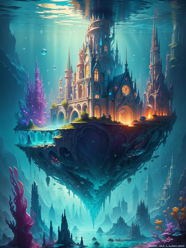 (Necessary), (Masterpieces), (Details), Marvel Universe , Colorful Atlantis City, Colorful Underwater Kingdom, Underwater City, Palace, Alien Technology, Colorful Magic Sea Creatures 、 dreams ，Surrealist art fantasy style ，Epic Digital Fantasy Art Style ，Art germ, Broken glass, ((Bubbling underwater landscape)) Radiant Octane Rendering is High Detailed ,Fantasy art
