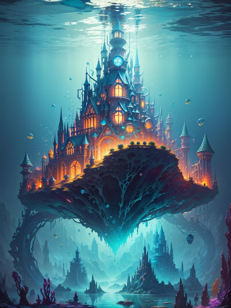 (Necessary), (Masterpieces), (Details), Marvel Universe , Colorful Atlantis City, Colorful Underwater Kingdom, Underwater City, Palace, Alien Technology, Colorful Magic Sea Creatures 、 dreams ,Surrealist art fantasy style ,Epic Digital Fantasy Art Style ,Art germ, Broken glass, ((Bubbling underwater landscape)) Radiant Octane Rendering is High Detailed ,Fantasy art