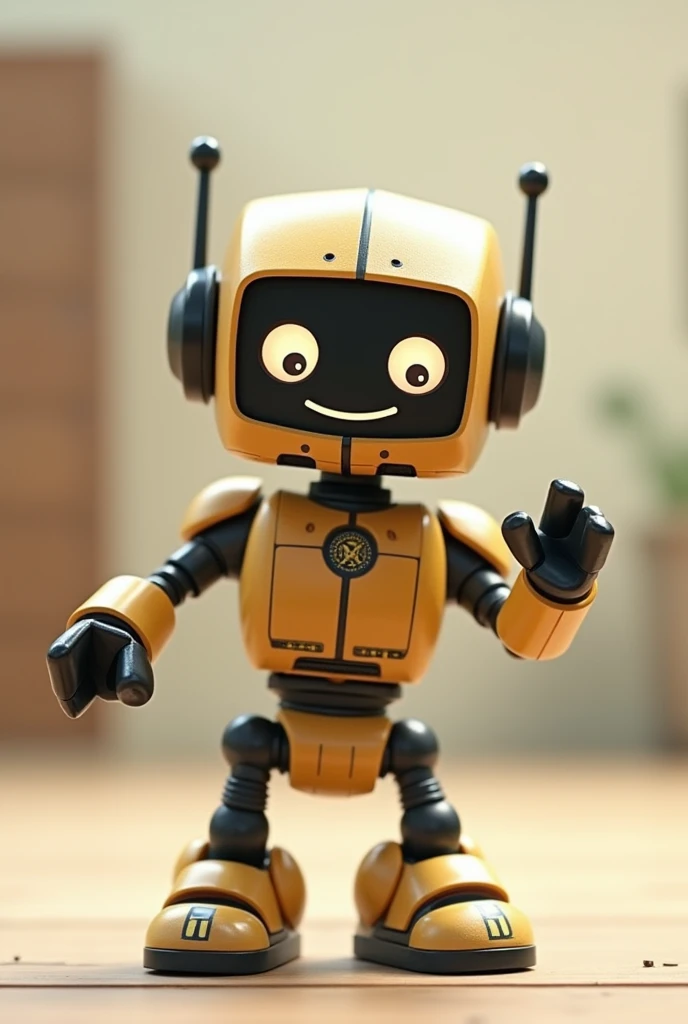 Animated image of a funny and playful robot with tender eyes, Lego style, that is in a position to take something with its hands and without a background