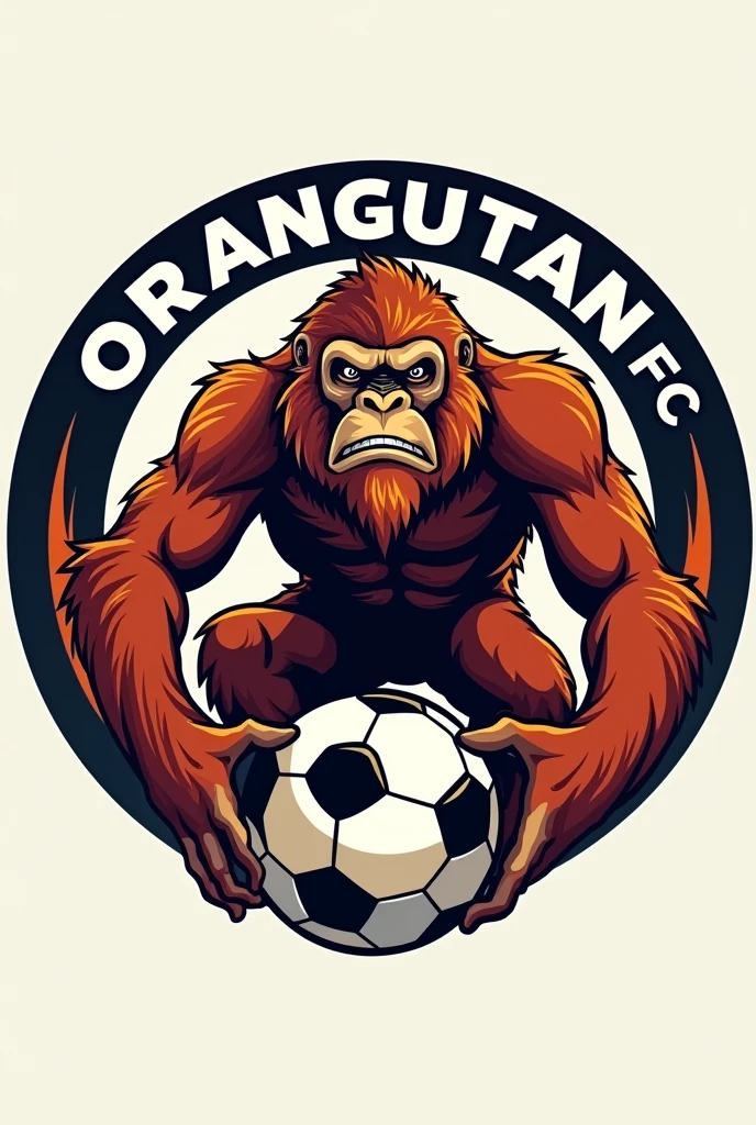 A circular football shield with the words ORANGUTÁN FC and the image of an orangutan in the center