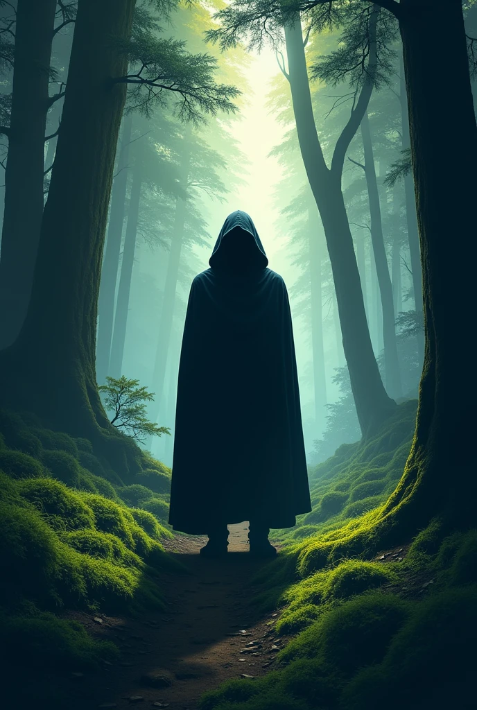 Block mysterious man in the forest logo