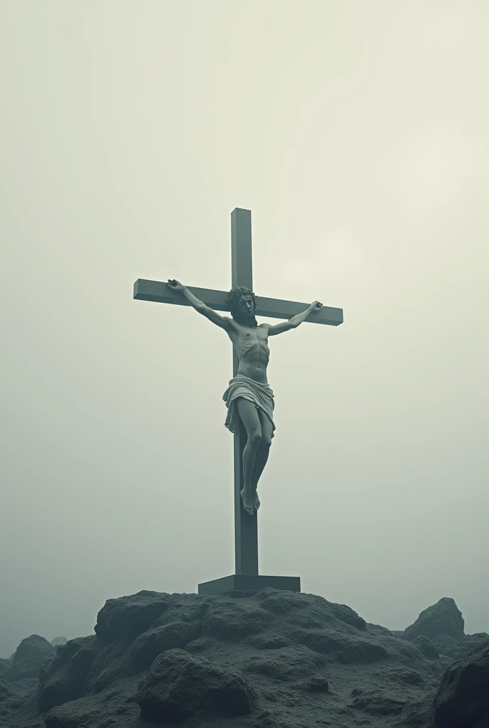 Background com fundo branco com cinza o calvario e a curz no fundo