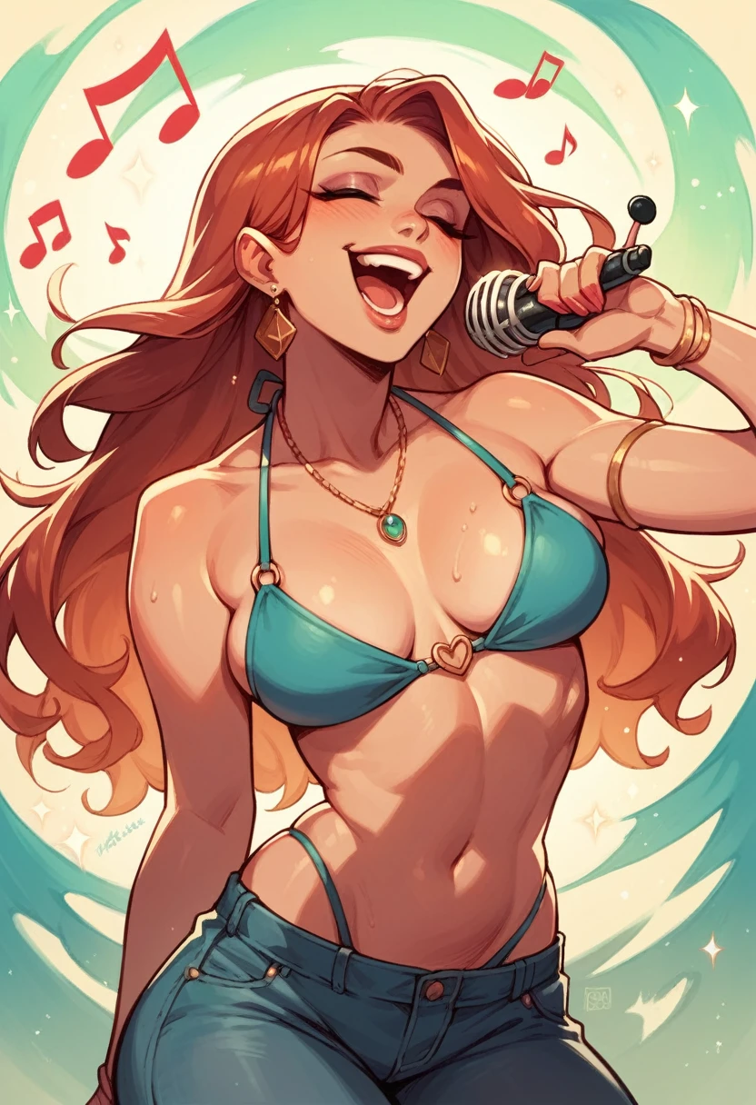 beautiful woman in bikini singing