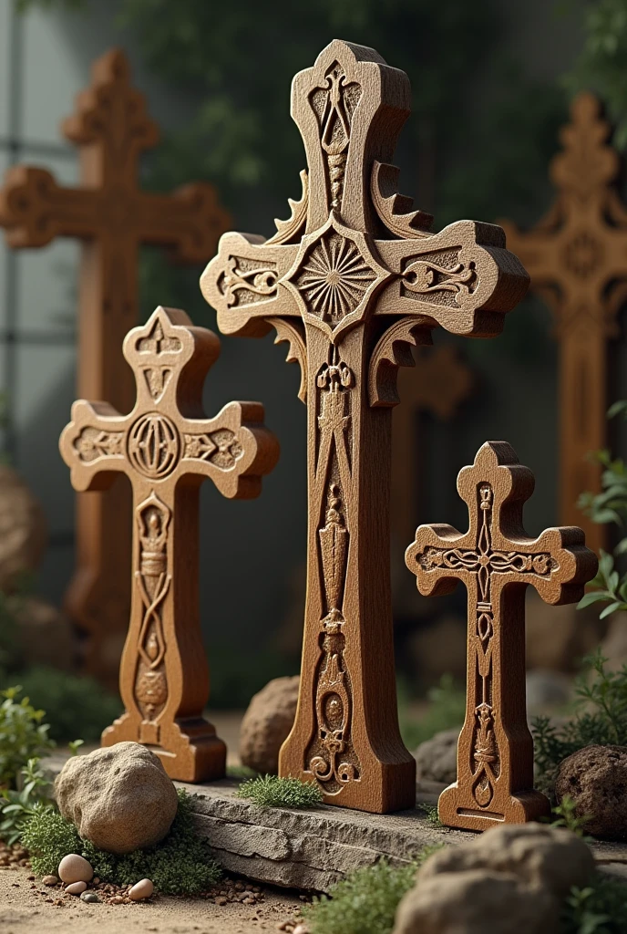 Carved wooden crosses