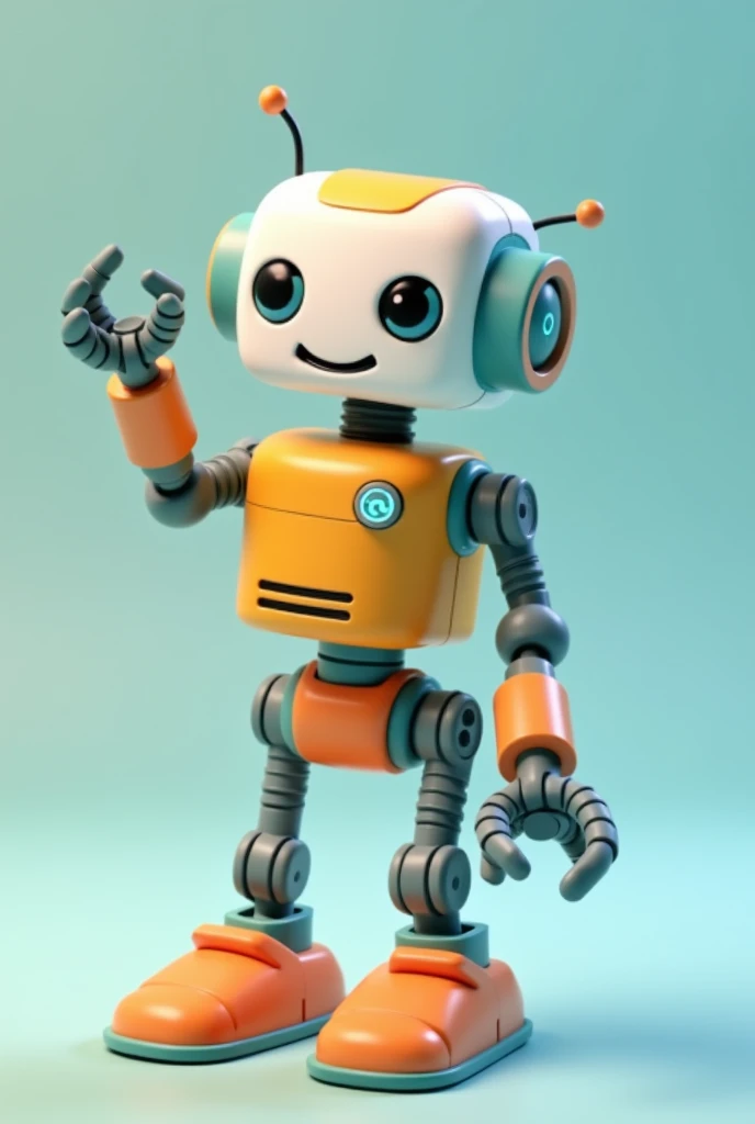 Animated image of a funny and playful robot with tender eyes, Lego style, that is in a position to take something with its hands and without a background, remove the background