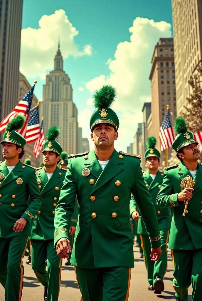 A movie post, of an American marching band in green uniforms