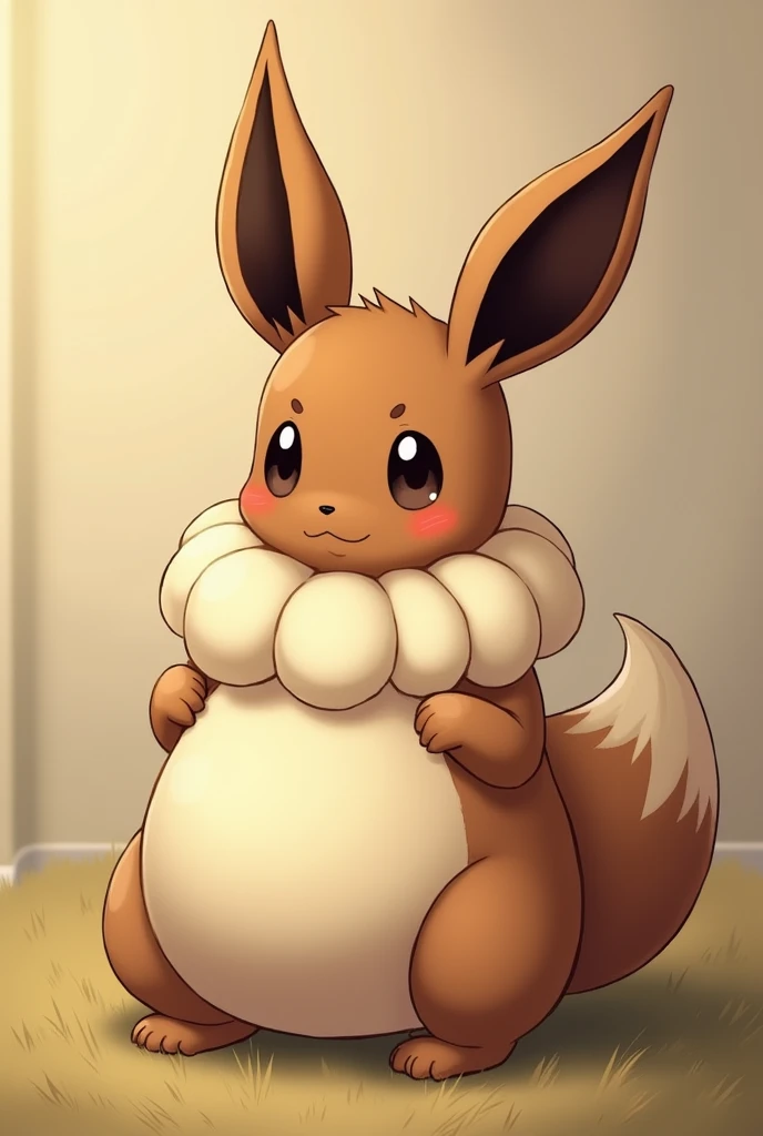 An anthropomorphic pregnant eevee with a very, very huge belly, , being the size of a house , but make my belly big :( *The user became sad*