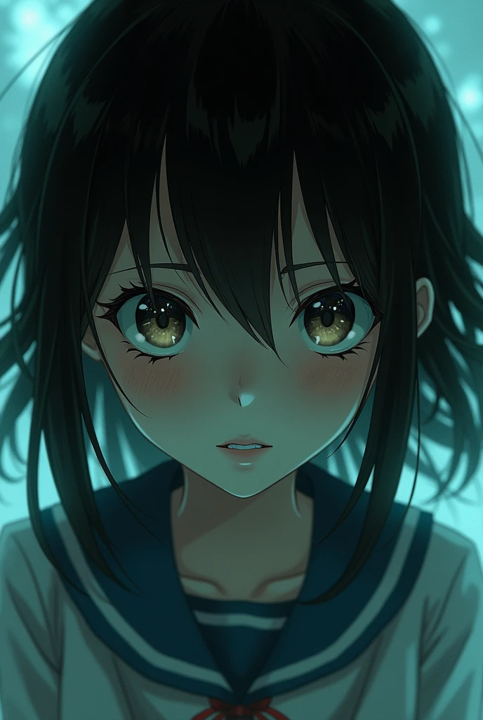 Surreal close-up of a girl, Shintaro Kago style, evoking horror anime elements, vivid colors, dreamlike atmosphere, horror manga influences, volumetric lighting, dramatic lighting, ultra clear.