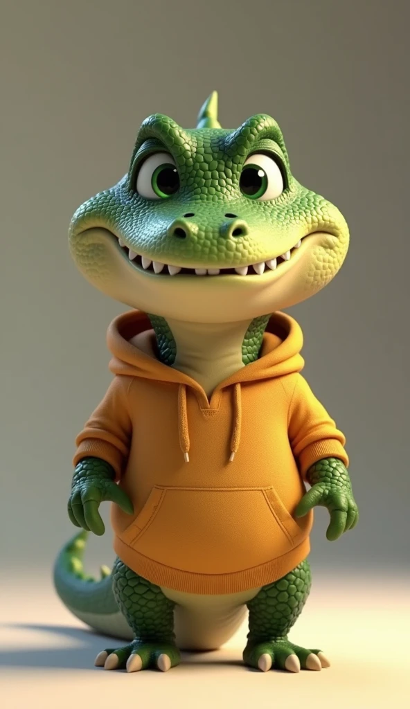 Perfect centering, Looking at the camera, a close up 2/3 of a cartoon baby crocodile wearing a hoodie, full body, 3 d animation demo reel, 3d animation, 3 d animation, 3 d animated movie, 3d animated, 3 d animated, tv commercial, clay animation, cgi animation, cute! c4d, cute 3 d render, pixar 3 d animation style, 4 k, 3 d cartoon