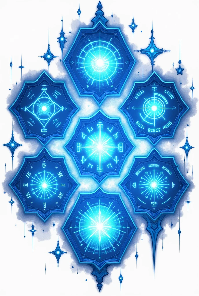Enchanted Octagon Prints Magic With Magic Signs For Game Blue Color, without people, Background white, in anime style 2d