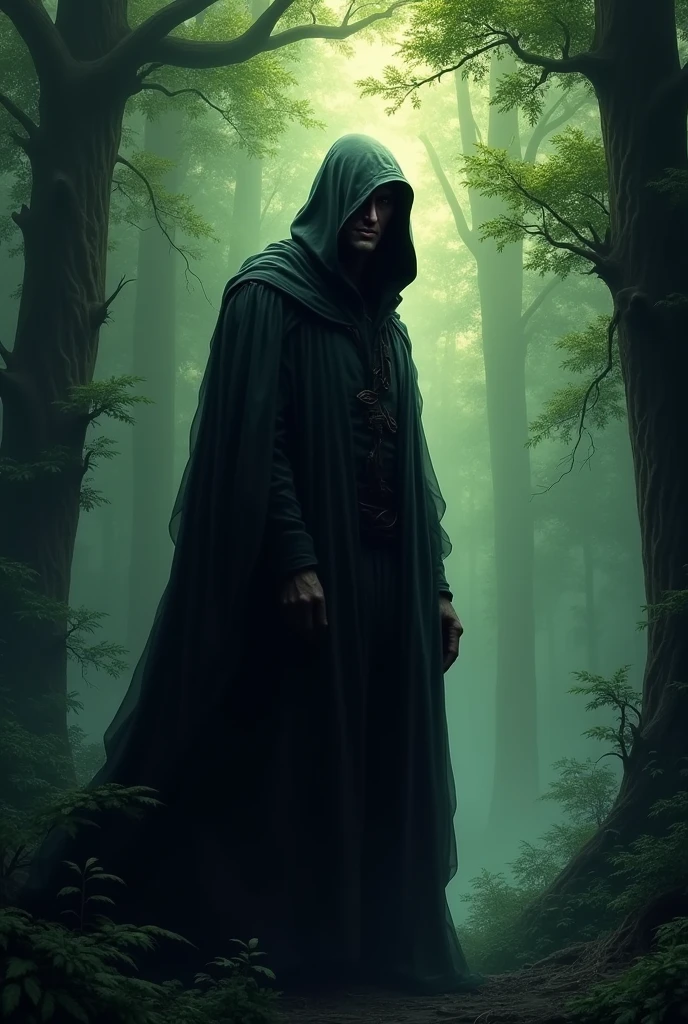 Block mysterious man in the forest logo face visible show face on light