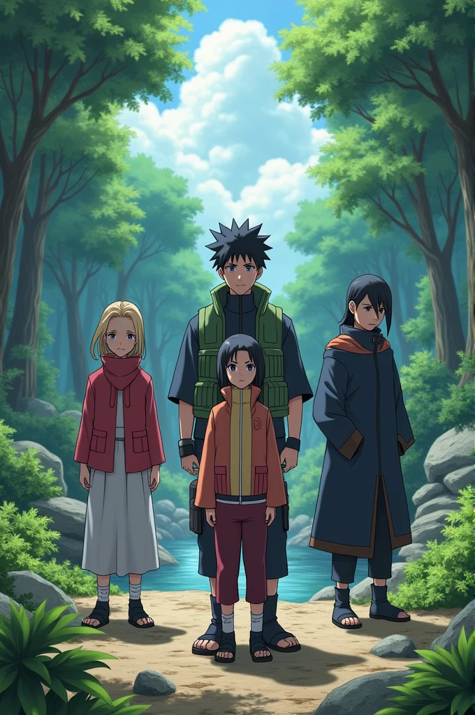 Create a Naruto image, hinata, Sasuke Shino and Shikamaru.