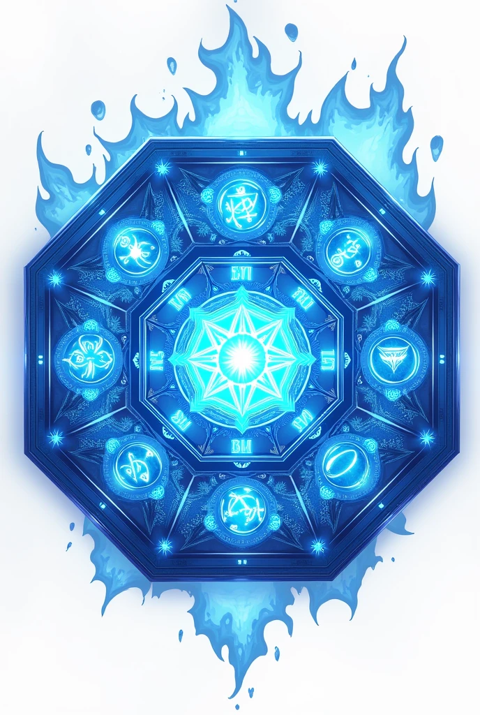 Enchanted Octagon Prints Magic With Magic Signs For Game Blue Color, without people, Background white, in anime style 2d