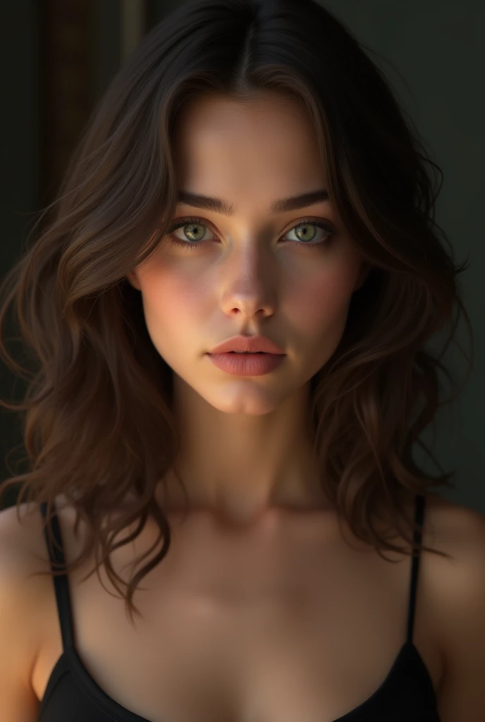 (Madison du Canada, long cheveux:1.1), vert_yeux, moyen_cheveux, brun_cheveux, adolescent, NSFW, Sexy, Photoréaliste, vue seulement du visage
