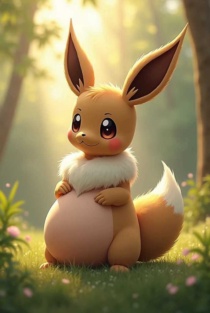 A pregnant eevee with a very big belly
