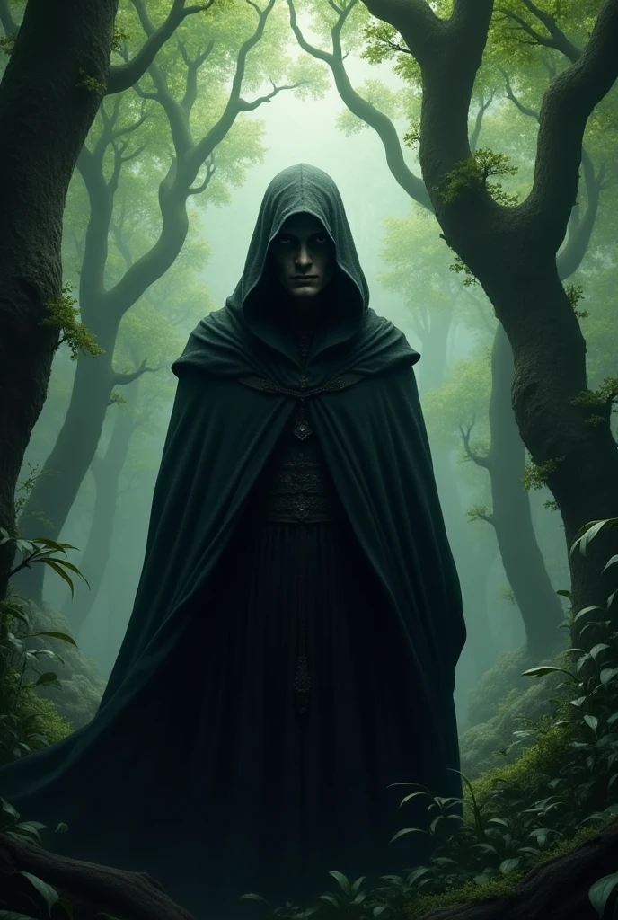 Block mysterious man in the forest logo face visible show face on light focus face