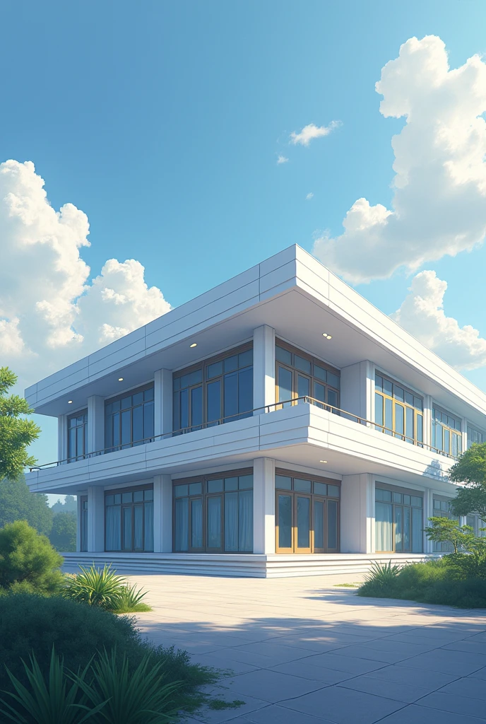 2 story building that is very lengthy and well organized not in the Forest