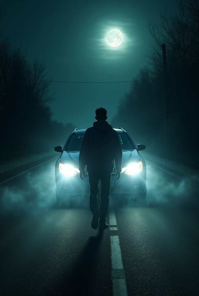 Super horrific night, man walking on the road, gets hit by a car who has ghost inside in a game
