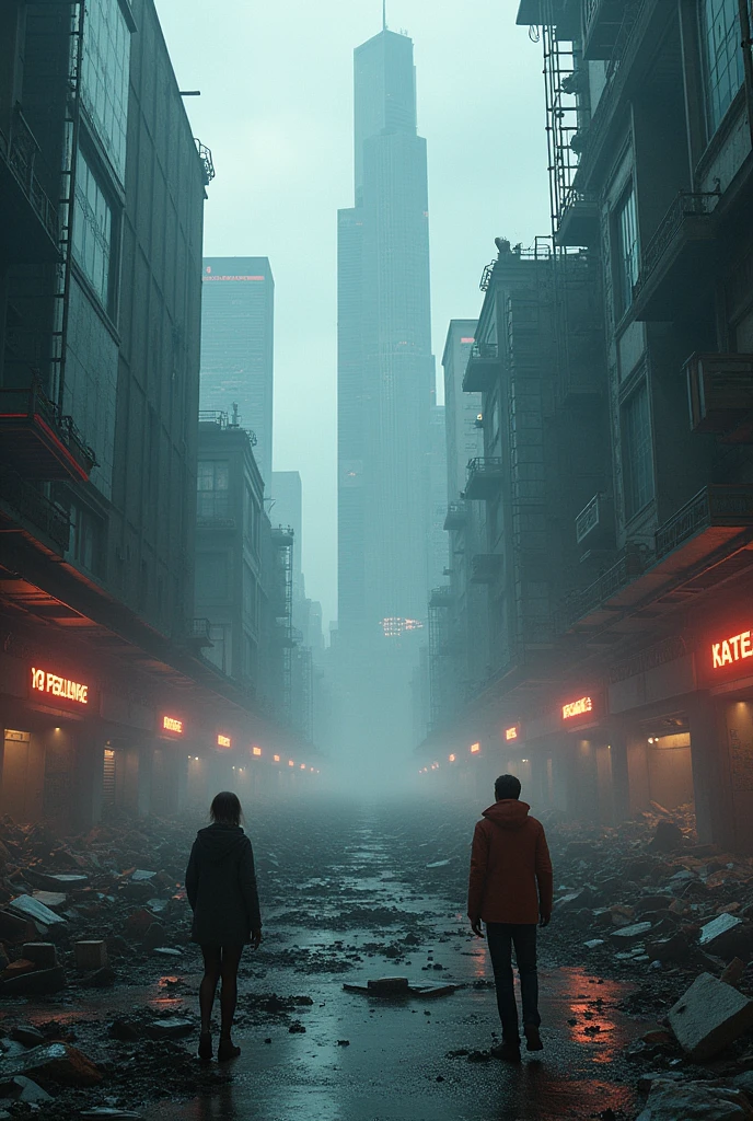 Create an image for the cover of Chapter 6 of the book '2067', where a futuristic city is depicted completely destroyed, due to a virtual reality game that has contaminated people's minds. The image should convey the feeling of chaos, desolation and destruction, with destroyed buildings, empty streets and the striking presence of technology. Use dark and cool colors to create a dark and desperate mood, and ensure that the message conveyed is impactful and exciting for readers.