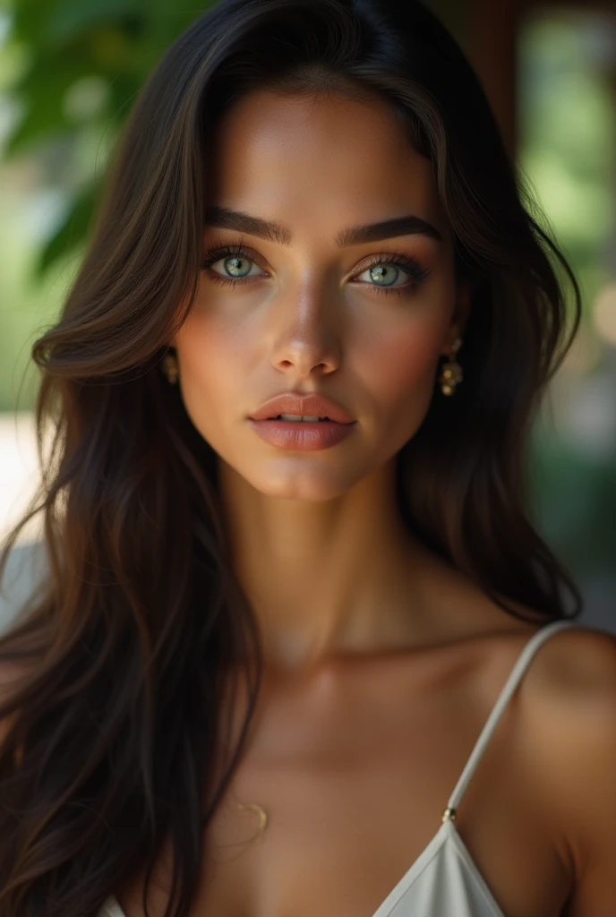 Sharp focus, 4k texture, Sophisticated, very elegant, very detailed, natural skin; cinematic aspect
beautiful woman; very light blue eyes, very dark brown hair; glamorous mouth, big eyebrow; ultra realistic photo