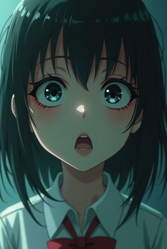 Surreal close-up of a schoolgirl, Shintaro Kago style, evoking horror anime elements, vivid colors, dreamlike atmosphere, horror manga influences, volumetric lighting, dramatic lighting, ultra clear.