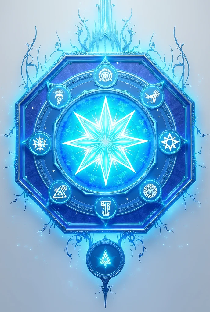 Enchanted Octagon Prints Magic With Magic Signs For Game Blue Color, without people, Background white, in anime style 2d