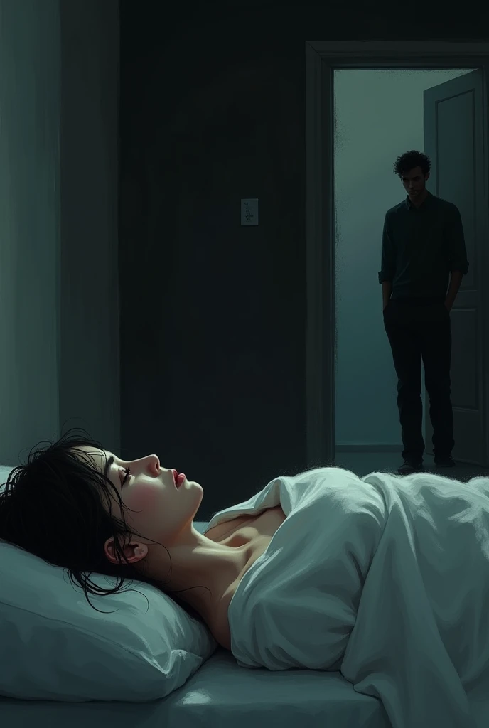 I wake up a woman in silence with a heavy heart to break you are there motionless a man comes out of the room 