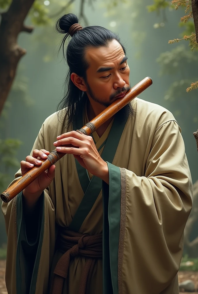 Picture of a man playing the flute full body picture