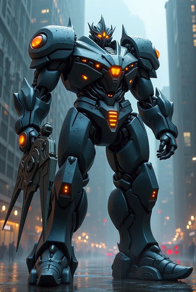 I want the Project Mordekaiser Skin from league of legends, under the rain while is holding his weapon on his both hands