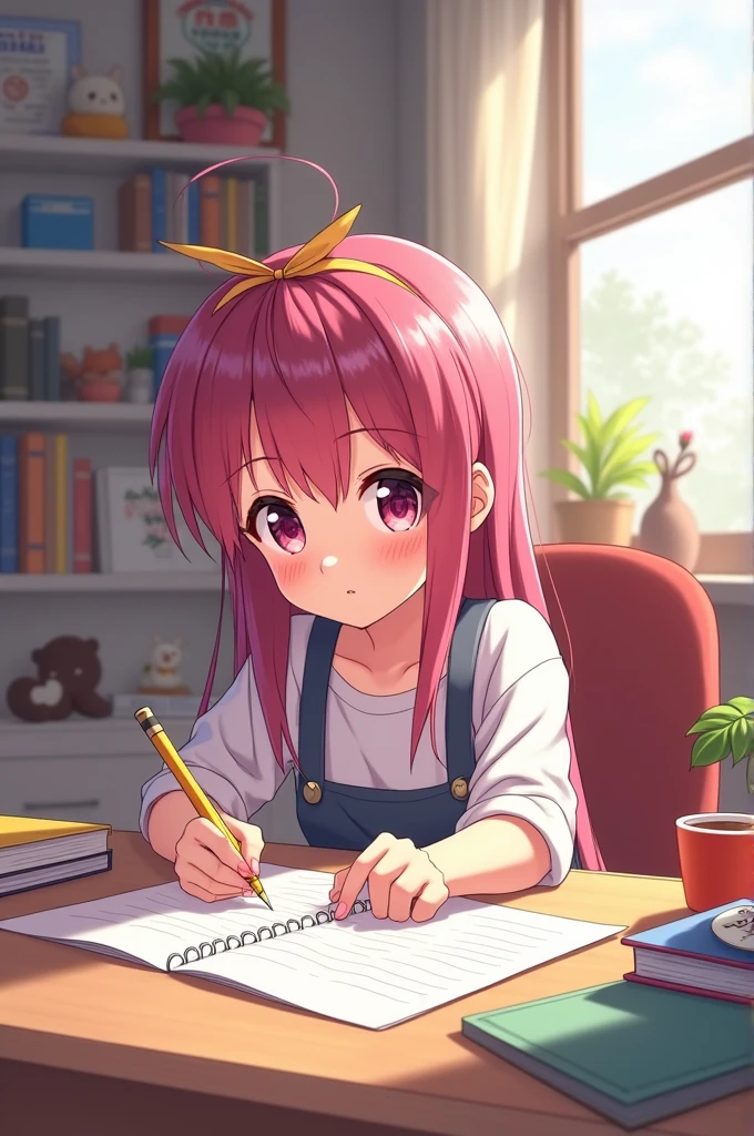 A  anime doing her homework 