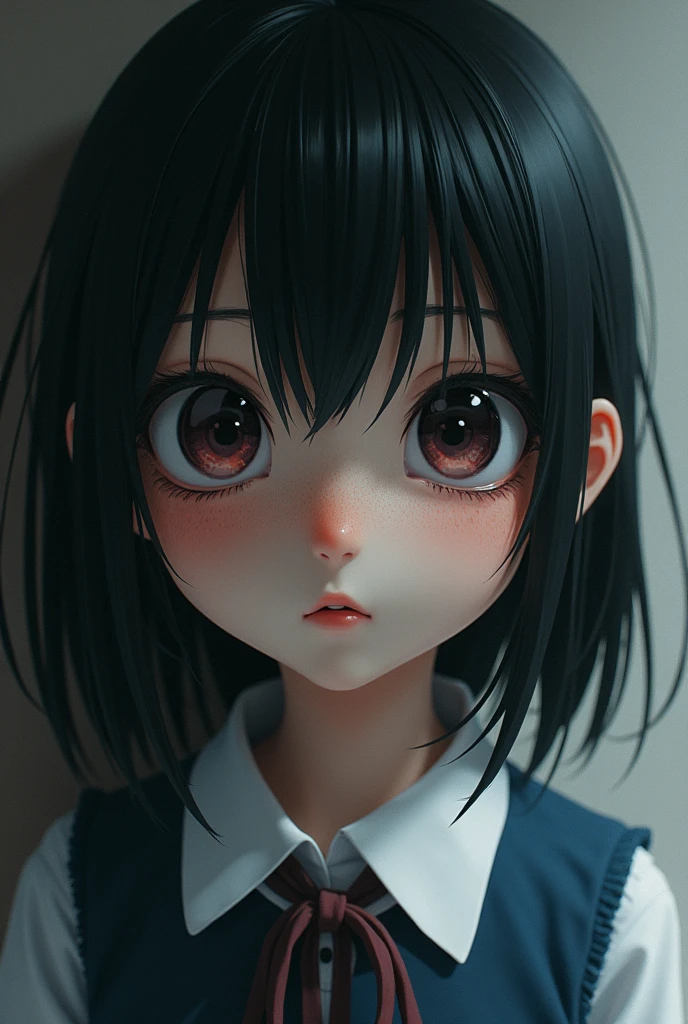 1 girl, black hair, blue eyes, realistic, ultra realistic, long hair, cute, open mouth