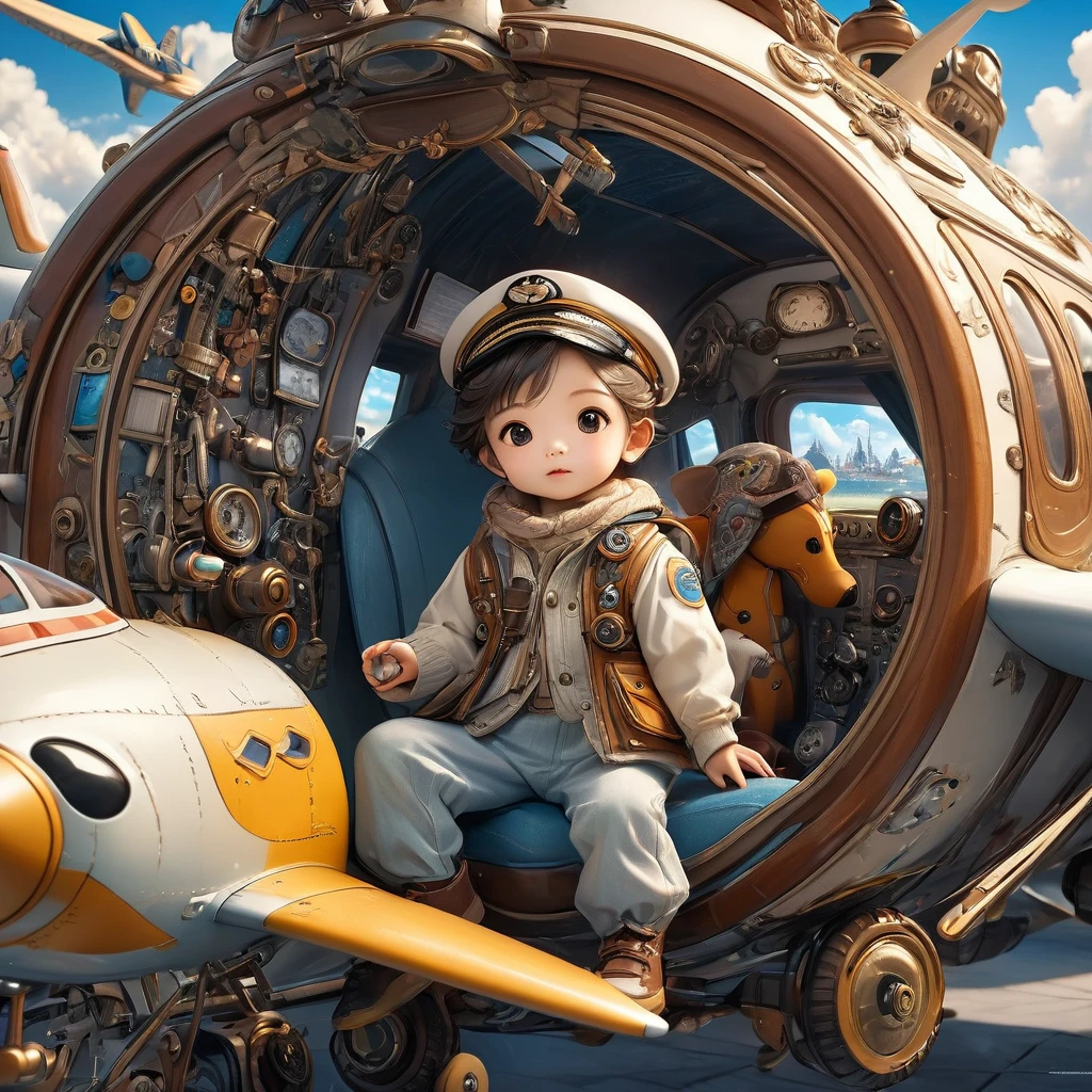(masterpiece, Highest quality: 1.2),，toy airplane,pilot，Fantasy,Disney Style（（充满Fantasy元素的杰作）））， （（Highest quality））， （（Intricate details））（8k）