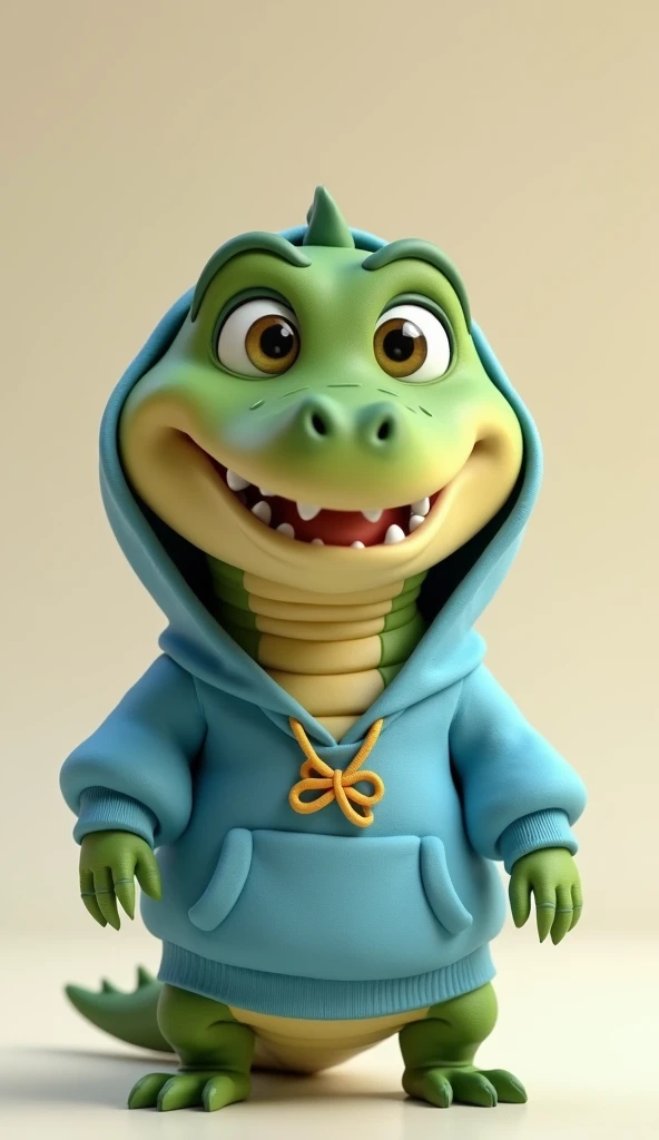 Perfect centering, Looking at the camera, a close up 2/3 of a cartoon  crocodile wearing a blue hoodie, full body, happy, 3 d animation demo reel, 3d animation, 3 d animation, 3 d animated movie, 3d animated, 3 d animated, tv commercial, clay animation, cgi animation, cute! c4d, cute 3 d render, pixar 3 d animation style, 4 k, 3 d cartoon