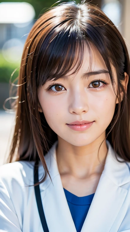 (Beautiful Japanese Women), Cute Face, (Deeply chiseled face:0.7), (freckles:0.6), Soft Light,Healthy white skin, shy, (Serious face), (Sparkling eyes), thin, smile, uniform