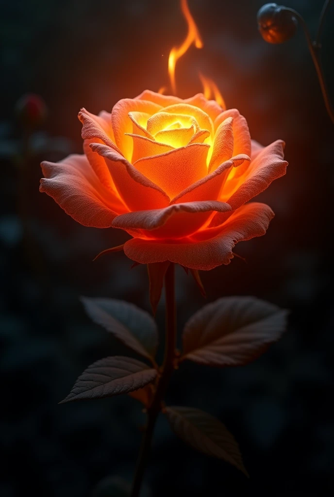 Rose flower is on fire and looks gorgeous and night mode