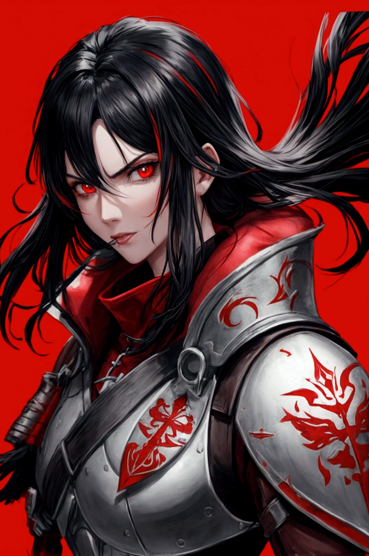 Warrior with black hair and three red crests