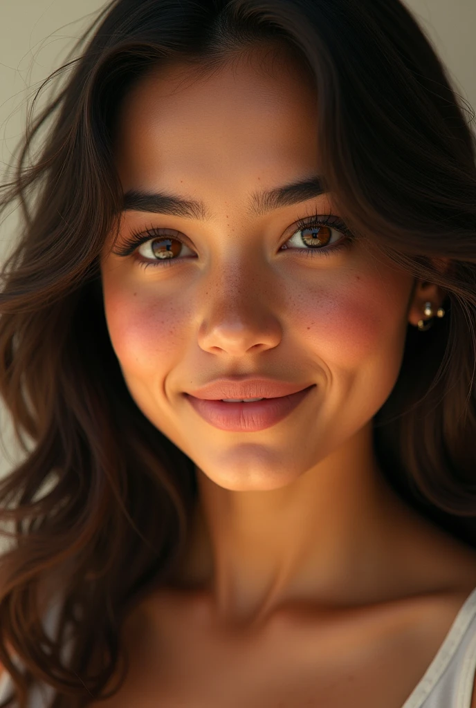 generates a photo of a Mexican woman with freckles and a round white face
