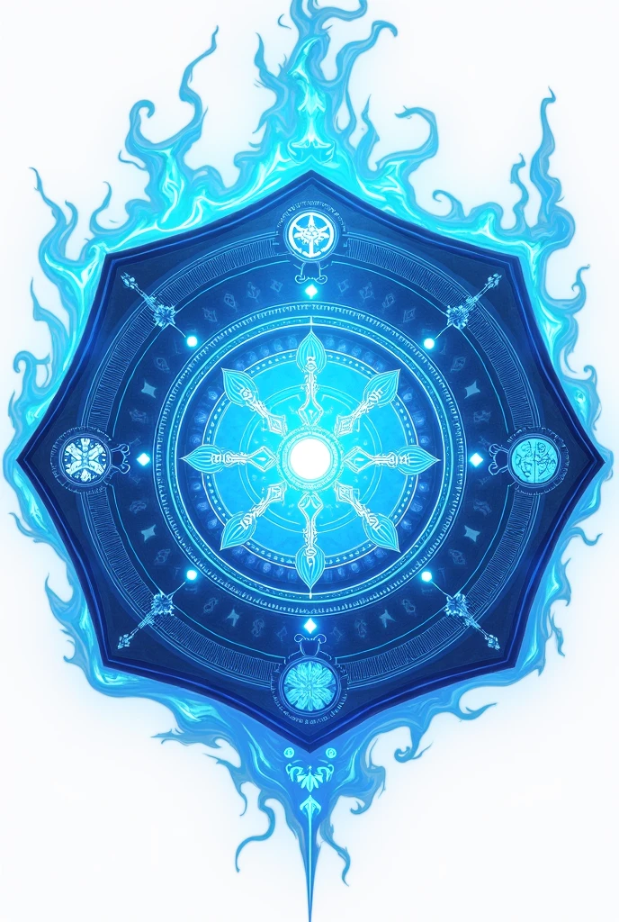 Enchanted Octagon Prints Magic With Magic Signs For Game Blue Color, without people, Background white, in anime style 2d