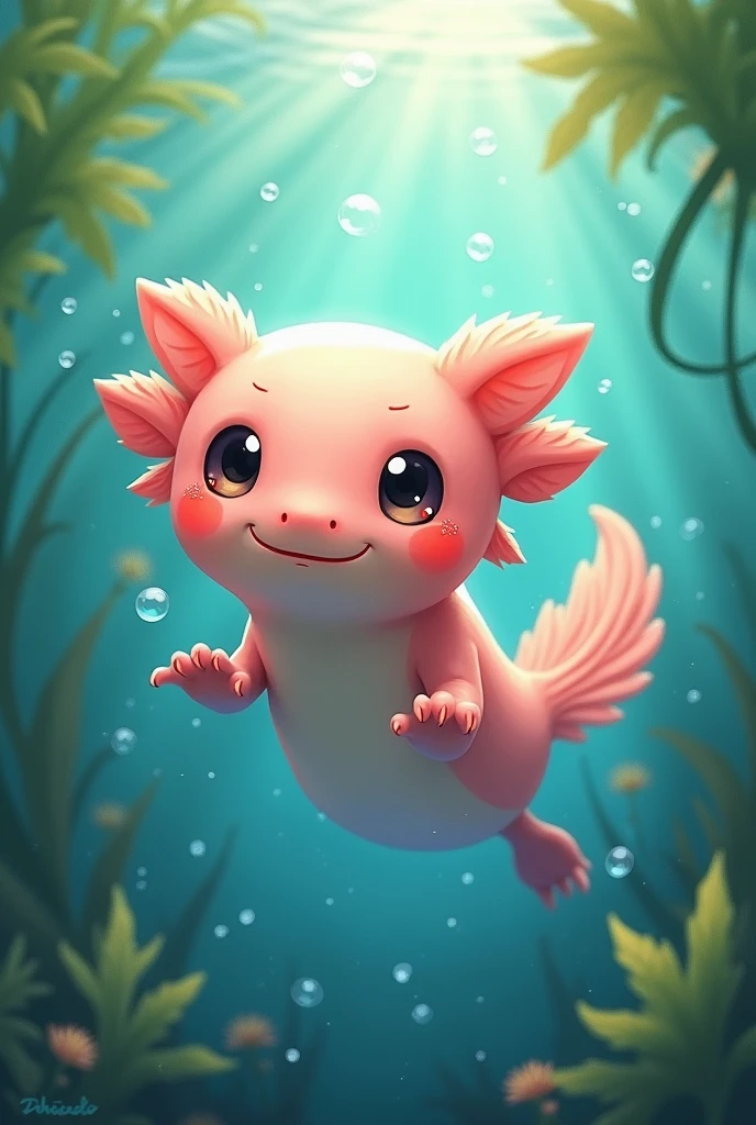 An axolotl in the water