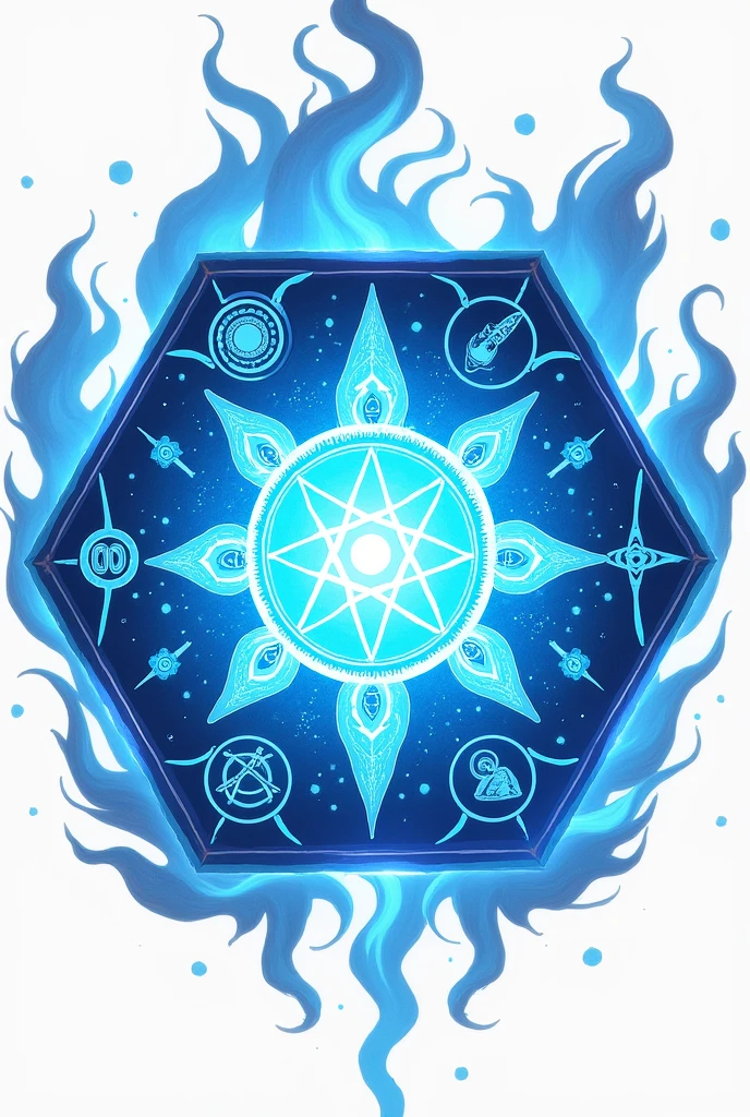Enchanted Octagon Prints Magic With Magic Signs For Game Blue Color, without people, Background white, in anime style 2d