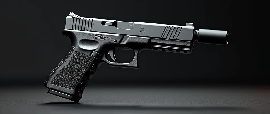 A highly detailed, photorealistic, 8K photograph of a custom-modified modern Glock-18 pistol,black-colored, studio lighting, hyperrealistic, masterful lighting and shading, cinematic composition, intricate textures, premium quality