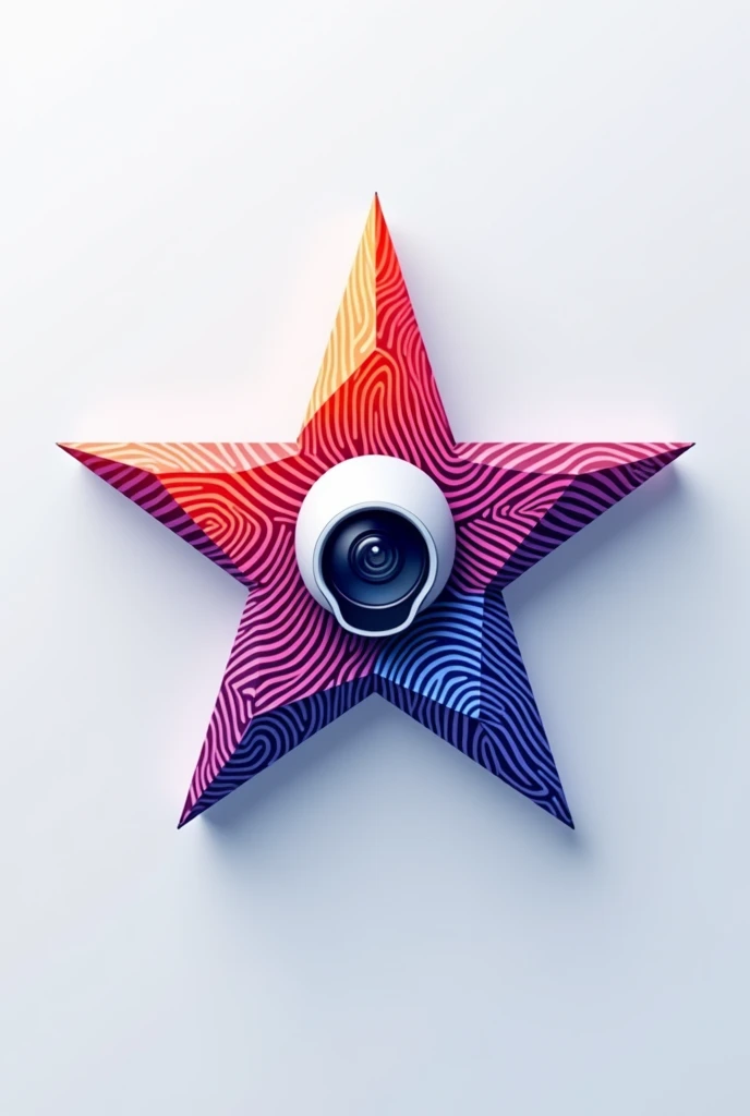 2d logo of a colored star of a fingerprint, in the center a medium security camera.