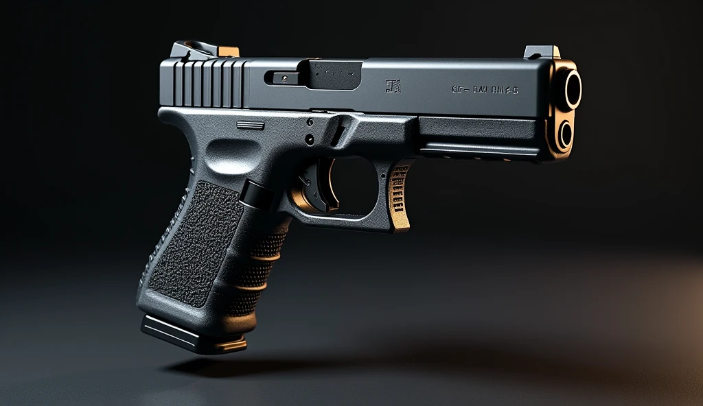 A highly detailed, photorealistic, 8K photograph of a custom-modified modern Glock pistol,black-colored, studio lighting, hyperrealistic, masterful lighting and shading, cinematic composition, intricate textures, premium quality