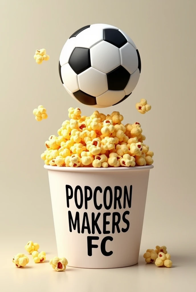 I want a tub of popcorn, with a soccer ball on top, and underneath the popcorn jar it says popcorn makers fc