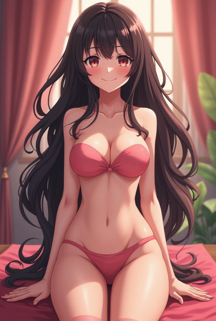 A naked anime woman from the front with a very provocative body and without her private parts covered