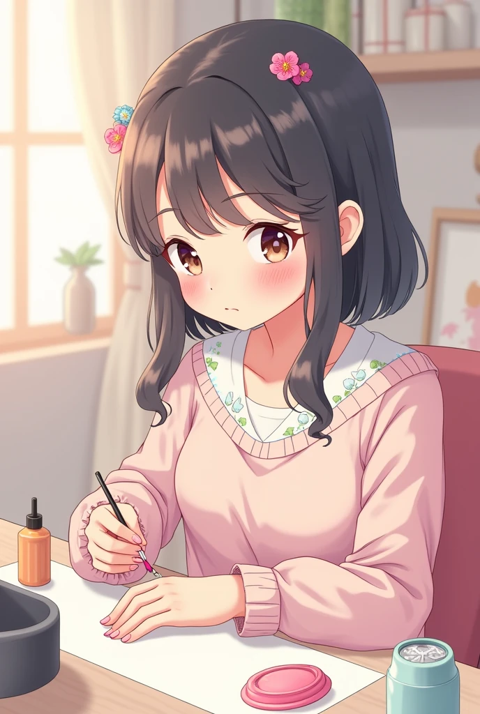 (masterpiece、Highest quality、Highest quality、Official Art、Beautiful and beautiful:1.2)、(One person:1.3)Hatsune Miku、Twin tails,Beautiful breasts, Katsushika Hokusai,Two women on a postcard, (Stylish clothing), Mature Woman, /(Brown Hair/) bangs, A gentle blushing smile, (masterpiece Highest quality:1.2) Delicate illustrations, super detailed, Big Break (table with postcards:1.2 ) close, Pencil BREAK handwritten messages decorate the edges of postcards