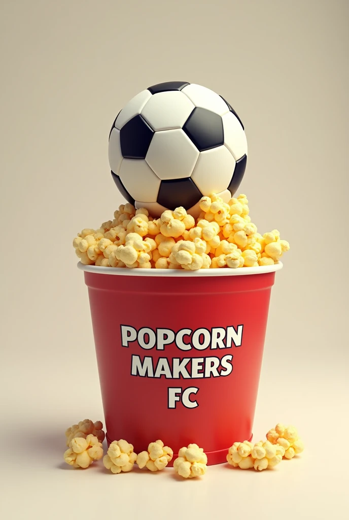 I want a tub of popcorn, with a soccer ball on top, and underneath the popcorn jar it says popcorn makers fc