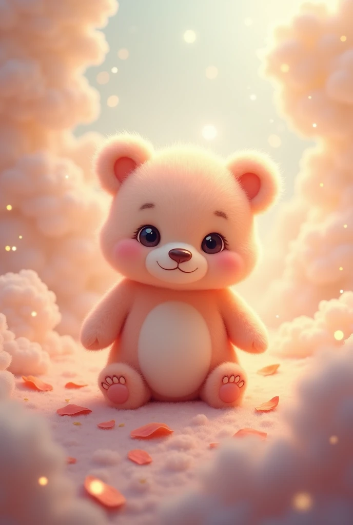 A little bear with a fantasy-like peach。A fantastic atmosphere。