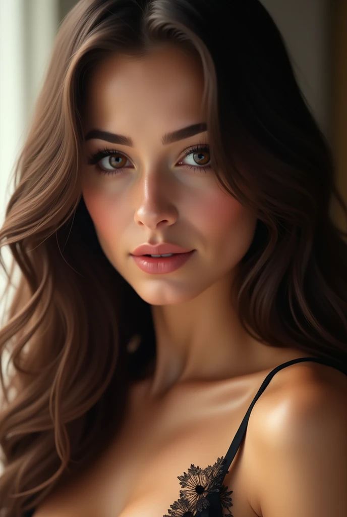 make a woman's face, brunette, sexy, attractive and realistic